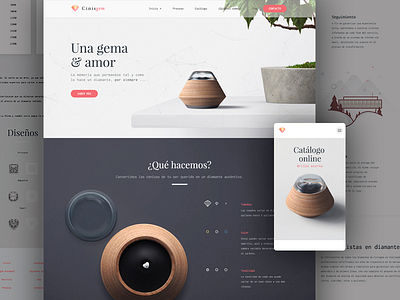 Cinisgem official website ashes diamond gem illustration landing product render ui ux web