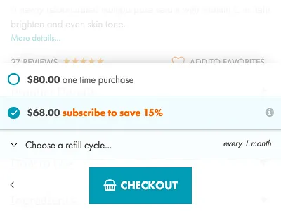 Mobile Pricing Widget form price radio refill subscribe and save subscribe to save subscription web widget