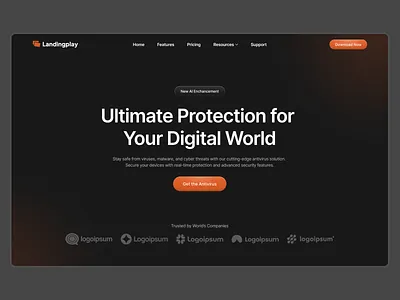 Antivirus Website Hero Section Design antivirus branding dark design hero section landing page minimalist protection security ui ui design uiux ux web design