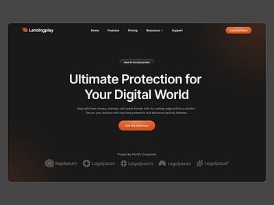 Antivirus Website Hero Section Design antivirus branding dark design hero section landing page minimalist protection security ui ui design uiux ux web design