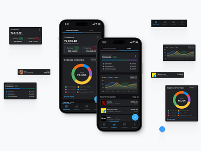 Finance Management Mobile App Design bank app banking app branding dark theme dark theme mobile app expense tracker app finance app financial app fintech fintech branding fintech logo income ios iphone mobile ui ui design ux uxui