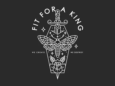 Fit For a King apparel band dagger hand drawn illustration line merch minimal monoline moth rose tattoo