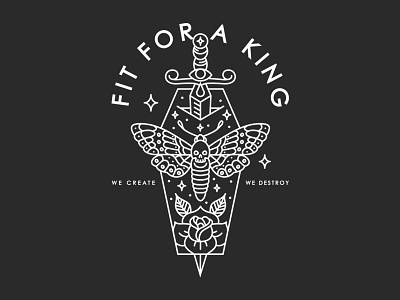 Fit For a King apparel band dagger hand drawn illustration line merch minimal monoline moth rose tattoo