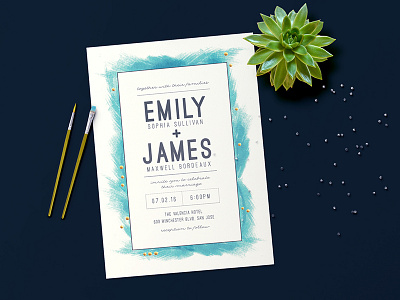 Feathered Wedding Invitation blue invitation invite modern typography wedding