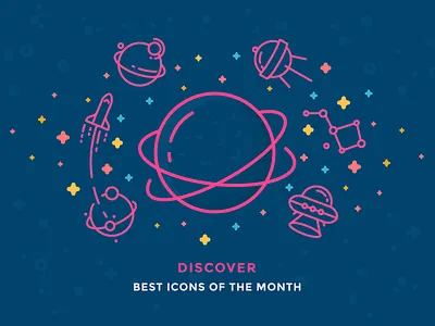 Best Icons of the Month! aliens cosmos galaxy icon illustration outline planet rocket space stars ufo