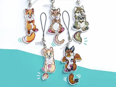 Animal charms animal cat charm corgi dog dragon fox illustration keychain wolf