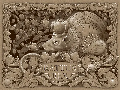 King Rat animal border crown decoration drawing king leaves rat septer vines