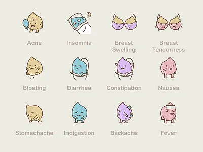 Stickers for Month Period Tracker 03 acne constipation fever insomnia period sticker