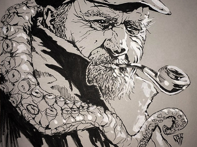 Sea Captain sketch drawing illustration nautical octopus pen portrait sea sketch