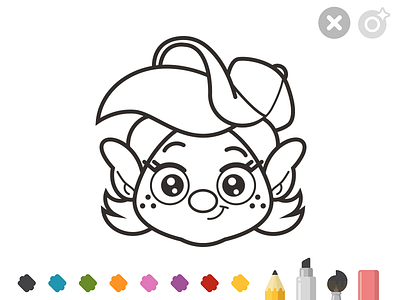 Coloring book app art tools character design coloring book illustration landsbankinn sproti ui vector