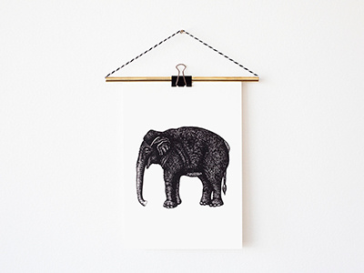 Elephant animal animals asia elephant giclee illustration ink mammal print
