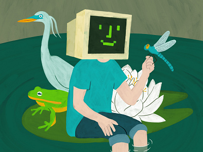 Self Portrait animals computer frog hand drawn illustration painted pond texture