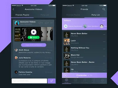 Music Apps - Friends Playlist Party List comment feed friends ios list music party playlist social status
