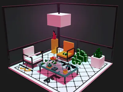 Den 3d cube den drugs katana m4 night pixel scene voxel window