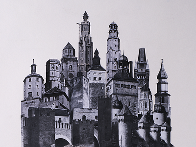 Castle Collage analogue black collage graphic design illustration old postcard poster print vintage white