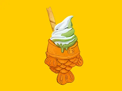 Taiyaki dessert fish fish ice cream food ice cream illustration street food taiyaki