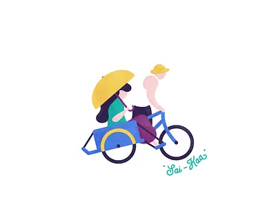 Sai-Kaa asia bicycle myanmar people rickshaw transport trishaw umbrella yangon