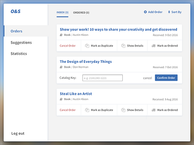 Library Faculty Orders & Patron Suggestions Dashboard dashboard sketch ui ux