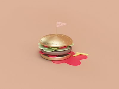 HAMBURGUER 3d cinema color elegant food fun gold hamburguer happy minimal sweet