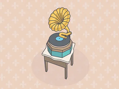 Let's Party digital flor de lis illustration phonograph throw back vintage