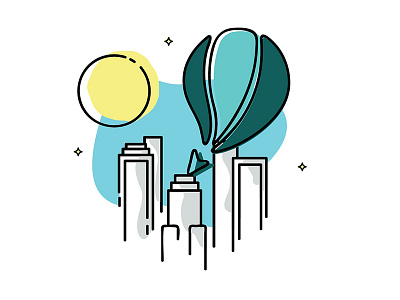 Soaring the city hot air balloon illustration journey mountain sky