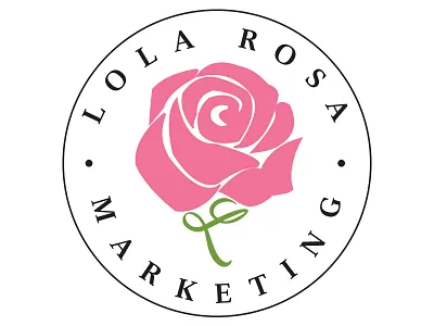 Lola Rosa Marketing Alternate Version Logo circle logo graphic design green logo design marketing logo pink pink and green pink rose rose rose logo typography