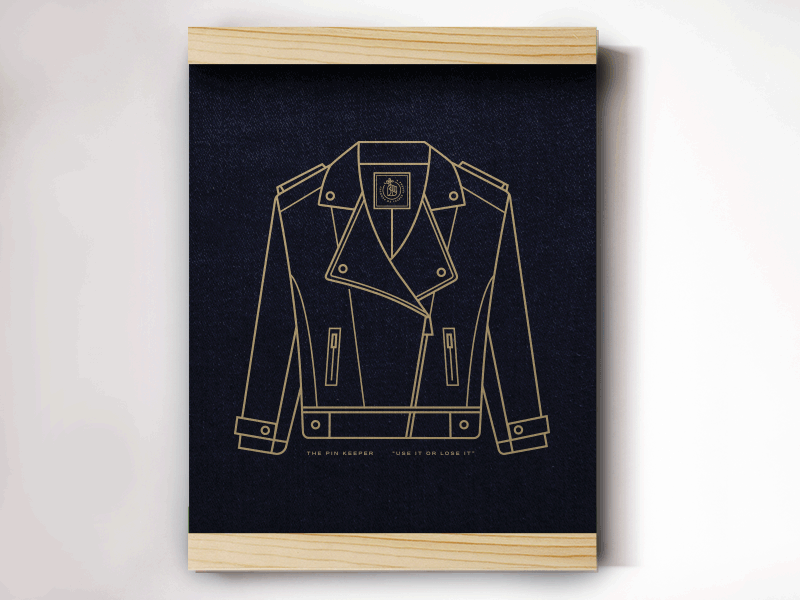 The Pin Keeper - Use It or Lose It banner cloth banner denim design enamel enamel pin illustration jacket leather jacket pingame screenprint