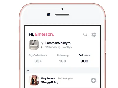 Profile View - hi activity cards feed followers friends ios like porfile search settings social trending