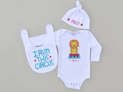 Leo the Lion baby clothes circus cute hand lettering illustration lettering lion onesie vector