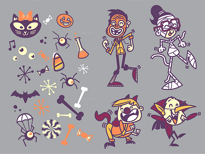 Monster Mash Halloween Elements bat dracula elements ghoul halloween illustration mummy potion seasonal spider vector werewolf