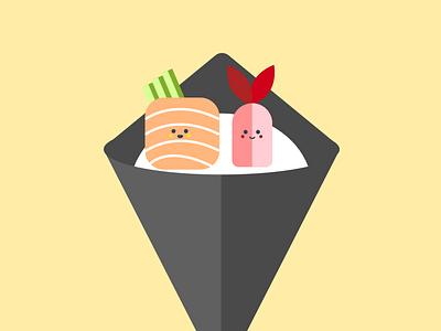 Sushi Box - Hand Roll cute flat food hand roll isometric minimal roll salmon sashimi shrimp sushi sushi roll