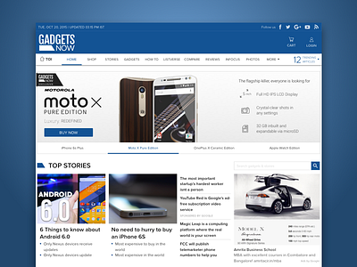 Gadgets Now Home Page gadgets home page news shopping stories tech ui ux web design