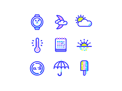 Eye candy icons agenda cigarette cloud ice cream icon moon rain sun sunrise sunset temperature umbrella