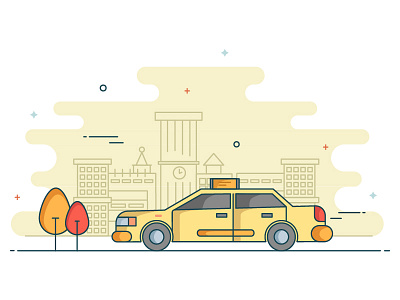 Tab Cab building cab car geometry illustration road taxi tree yellow