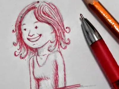 Spontaneous sketch by pencil and red pen girl sketches