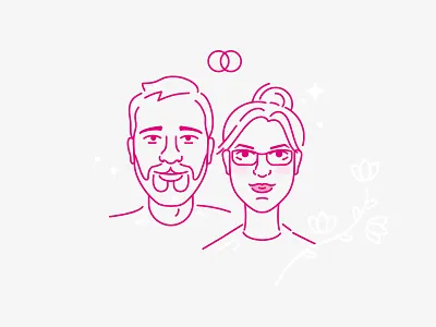 Lesha & Nadya flower girl illustration line man married portrait stroke wedding
