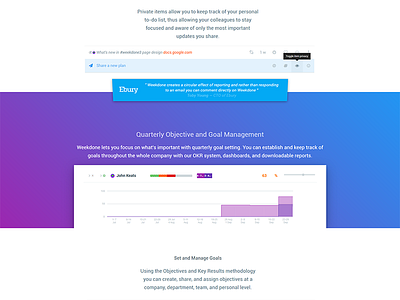 Product features page b2b dashboard okr okr software planning weekdone