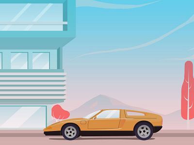 Car 70s car illustration illustrator mercedes mountain photoshop wip