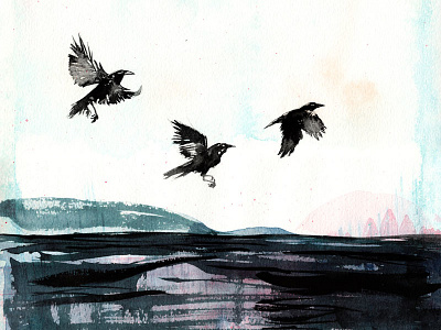 Crows abstract birds corvid crows expression handmade illustration painting ravens watercolour