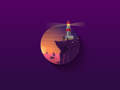 Landscape Series 1 beauty cliff design follow graphics illustration landscape lighthouse seascape shadow sunset twilight