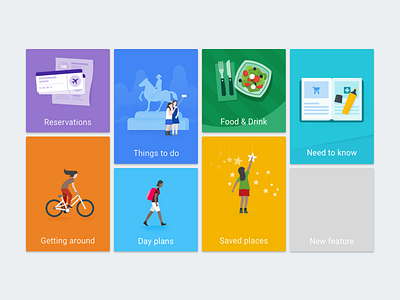 Navigation tiles, Google Trips cards google google trips illustration material design navigation tiles travel