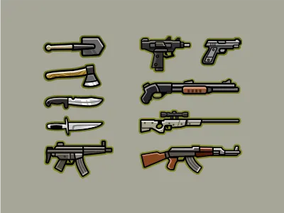 Game elements ax blade game gun icons machine shovel weapon