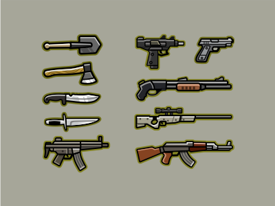 Game elements ax blade game gun icons machine shovel weapon