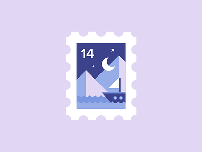 Stamp ⛵ boat card cute icon illustration moon night sail sea ship sky stamp