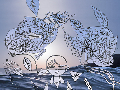 Winds autumn girl illustration kid leaves ocean photography sea seasons summer swimming water