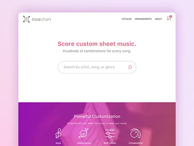 Nicechart landing music search startup website