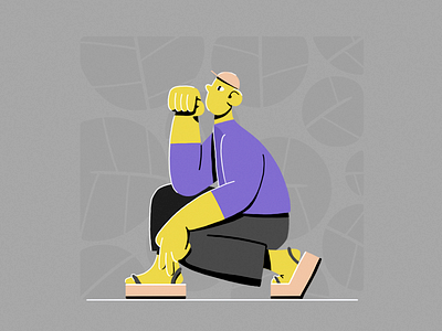 A Man character grey illustration leafs personal project pose purple squad yellow