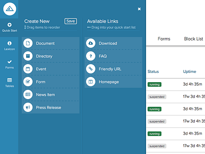 Customising the quick start menu cms continuum drag drop jadu nav navigation pulsar ui user interface