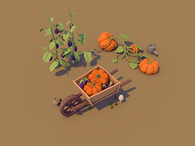 Autumn Assets 3d aubergine autumn c4d cinema 4d cinema4d fall low poly lowpoly pumpkin seasons wheelbarrow