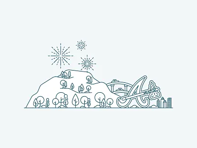 otp atlanta braves city fireworks illustration mountain